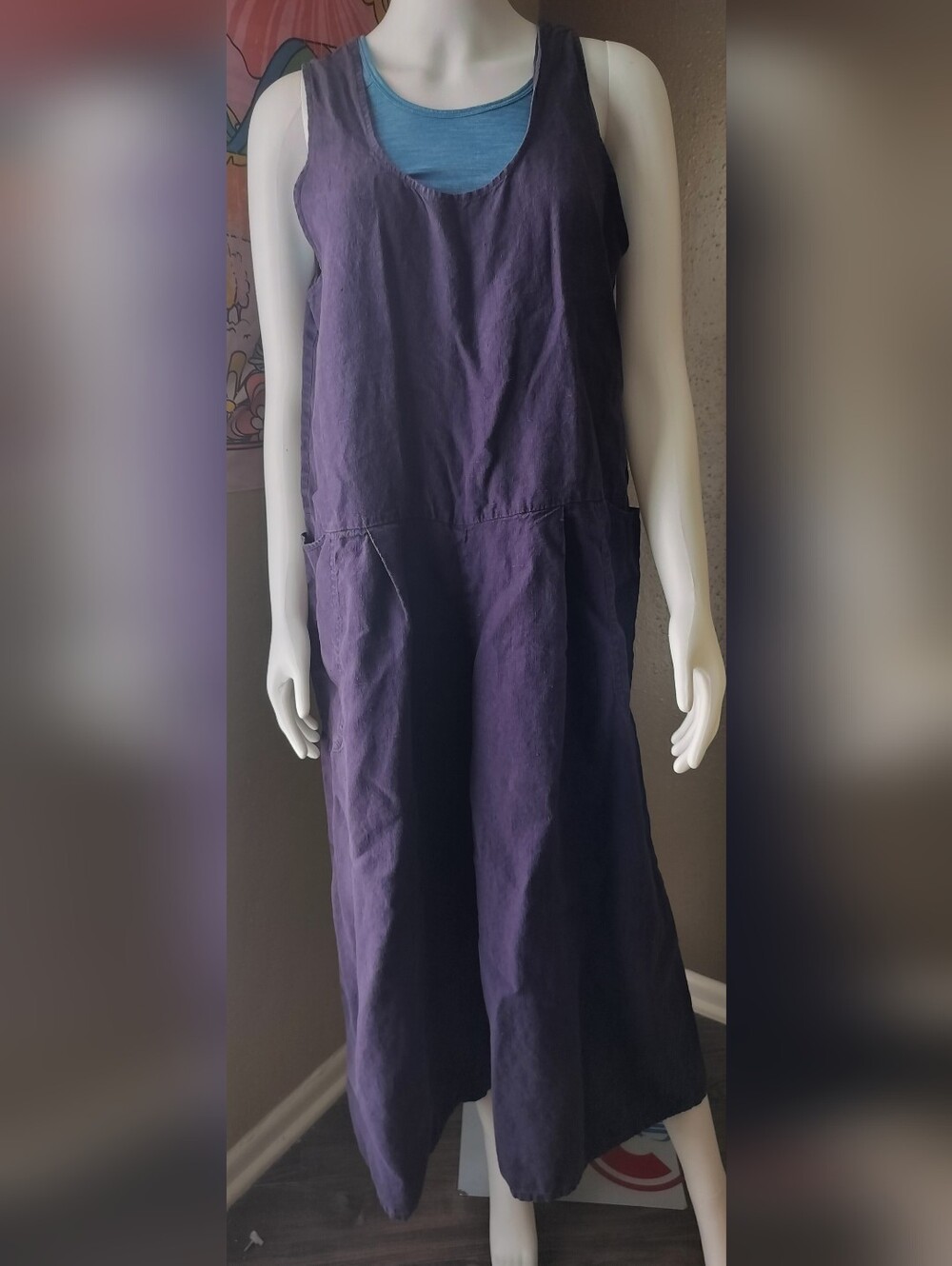 Flax By Angelheart Purple Linen Sleeveless Jumpsuit with Pockets Sz M